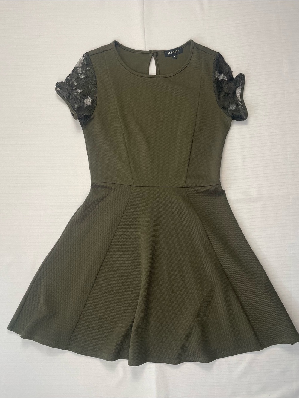 Jessica Dark Green Lace Cap Sleeve Skater Dress Size 8
